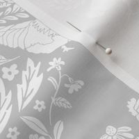 Damask Chicken //White on Grey, modern chickens in classic damask pattern