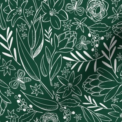 Botanical Sketchbook - Floral Forest Green