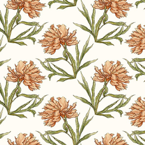 Vintage Peony in Peach - Ivory background
