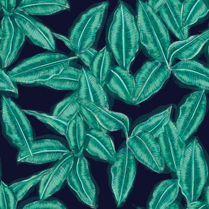 Green Navy Tropical Leaf