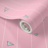 Pink and Gray Butterfly Stripe Garden Toile  ©2011 by Jane Walker