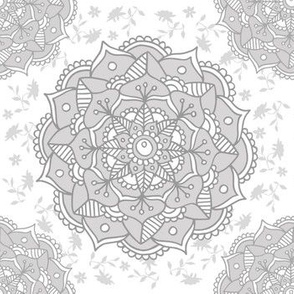 grey and white mandala pattern flowers