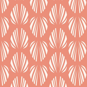 Clam Shell Deco- Seashell White on Salmon Coral- Large Scale