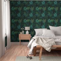 Moody Tropical Flora featuring monstera, rubber, palm leaves, and more