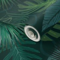 Moody Tropical Flora featuring monstera, rubber, palm leaves, and more