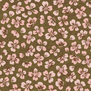 blossom - pink on olive green