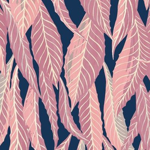 loquat leaves - pink on navy