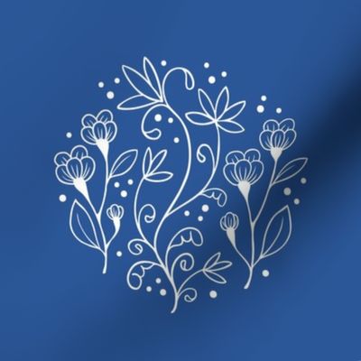 White Flowers on Blue Embroidery Template