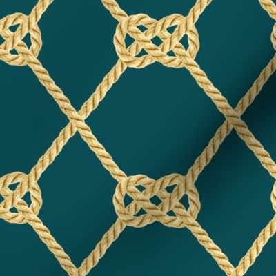 Rope gold emerald green net nautical double knot large