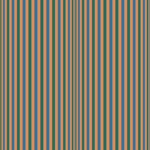 AWK2 - Narrow  Tricolor Stripes in Varied Widths - Rustic Orange - Turquoise - Blue-green