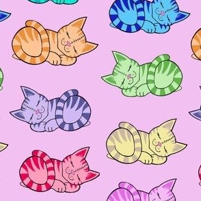 Sleepy rainbow kitties on pink