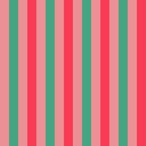 AWK5 - Vintage Tricolor Stripes in Blue-green and Two Tone Coral