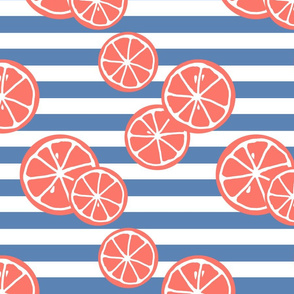 grapefruit on blue stripes