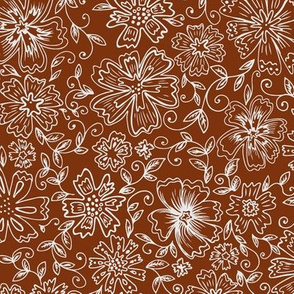 fine hand drawn flowers - rust