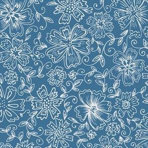 fine hand drawn flowers - powder blue