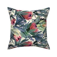 Rotated Painted Protea Floral - soft red version