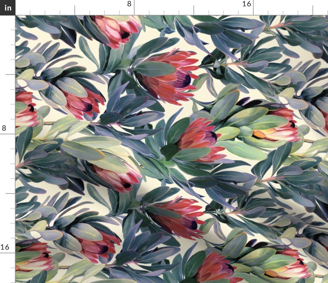 Rotated Painted Protea Floral - soft red version