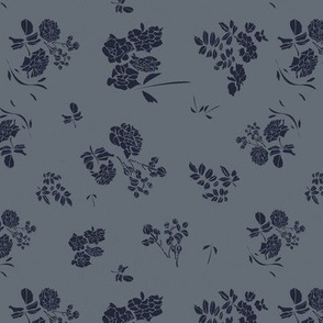 Hand Drawn Classic Floral with Navy Blue Flowers tossed on Classic Blue Background