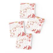Celebration Toile- Festival of Lights- Red and Gold on White- Regular Scale