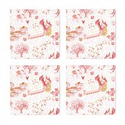 Celebration Toile- Festival of Lights- Red and Gold on White- Regular Scale