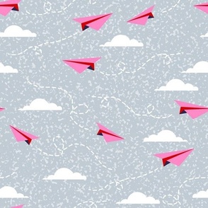 Cloudy Paper planes  Gray and Pink Large scale