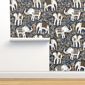 Festive Elephants- Navy- Large Scale