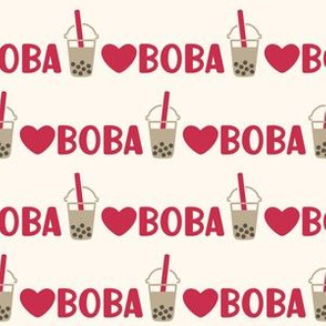 Love Boba in Red & Brown on Cream