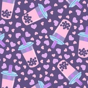 Bubble Tea & Hearts on Purple