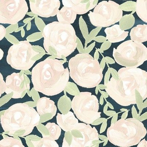 blushing abstract roses - navy 
