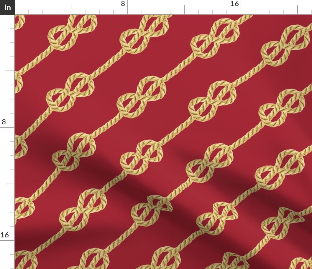 Nautical rope knots gold red diagonal