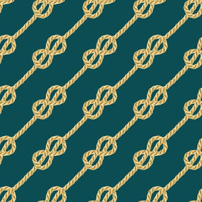 Nautical rope knots emerald green gold diagonal