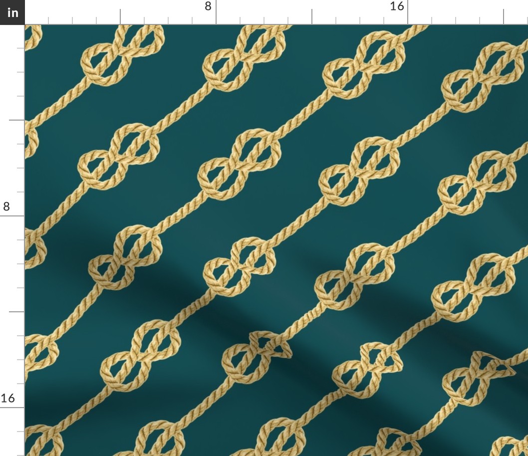 Nautical rope knots emerald green gold diagonal