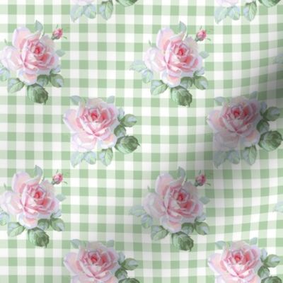 Seaside Garden Roses Gingham basil DOLLHOUSE