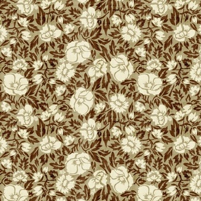 Evermore Botanicals- Poppy -Floral Block Print- Eggshell Ecru Milk Chocolate- Regular Scale