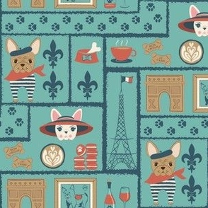 French Bulldogs in Paris Light Blue Small