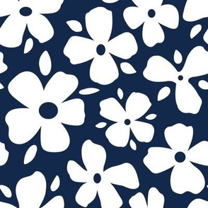 Light Blue and Navy Daisy Flowers Medium- Navy