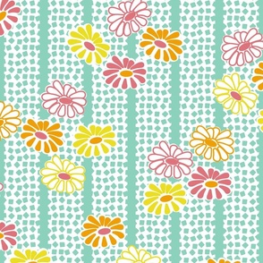 Retro Daisies- Stripes and Dots- 70s Floral- Welcome Summer- Large Scale