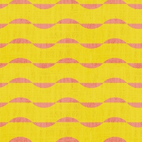 Mid Century Ebb and Flow- Abstract Geometric Stripes- Pink on Yellow