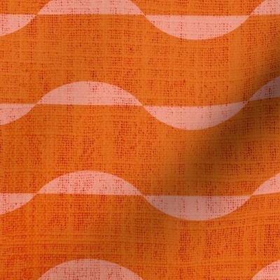 Mid Century Ebb and Flow- Abstract Geometric Stripes- Pink on Orange 