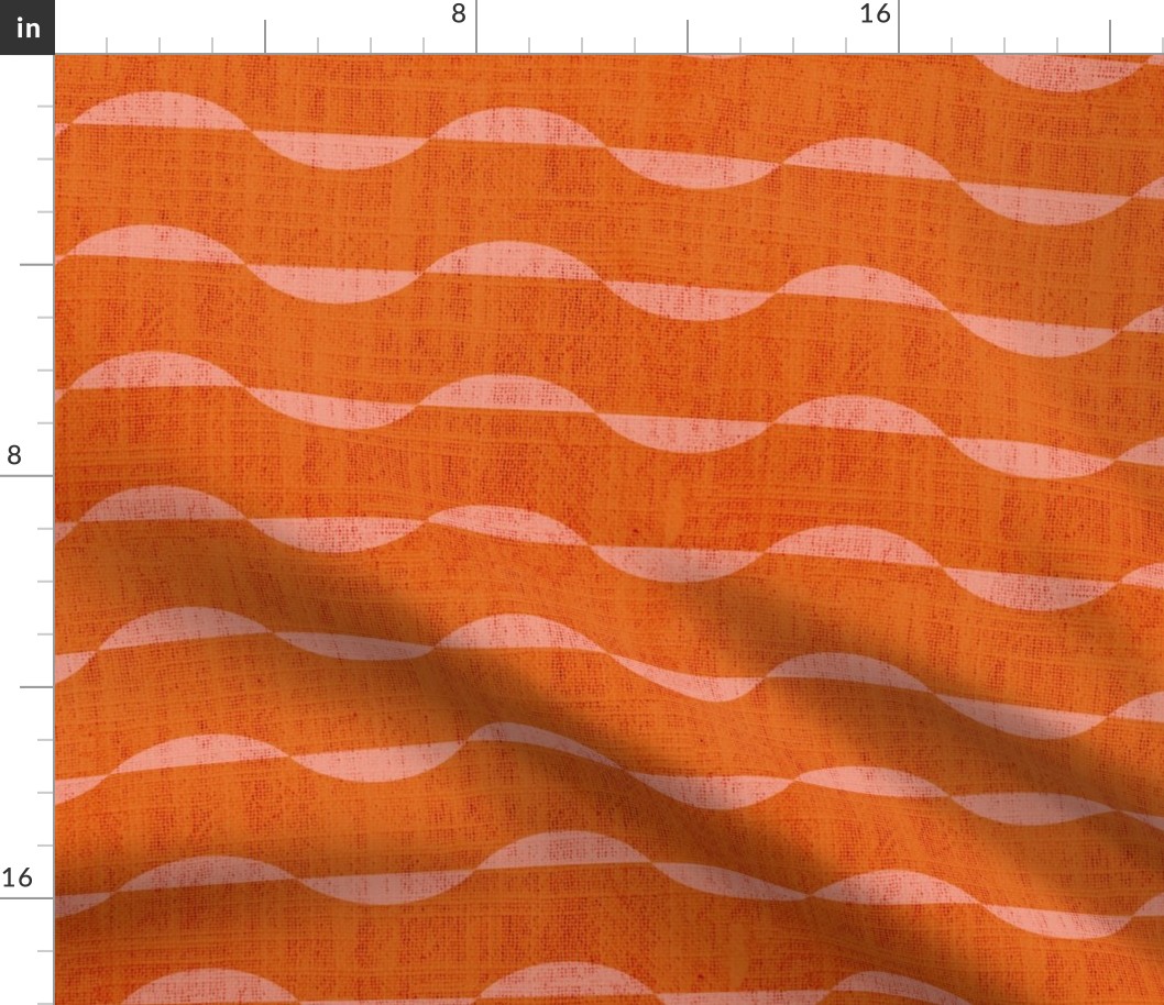 Mid Century Ebb and Flow- Abstract Geometric Stripes- Pink on Orange 