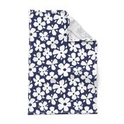 Red and Blue Daisy Flowers Medium- navy