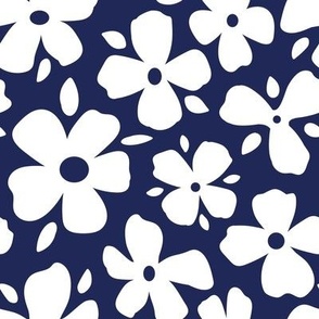 Red and Blue Daisy Flowers Medium- navy