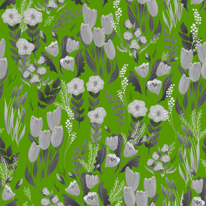 Summer Flower - Large - Black and Grey on Green