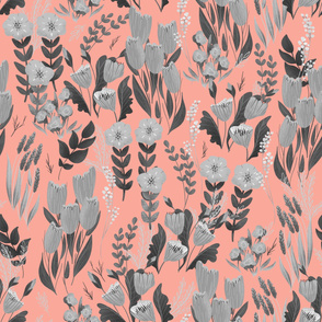 Summer Flower - Large - Black and Grey on Pink