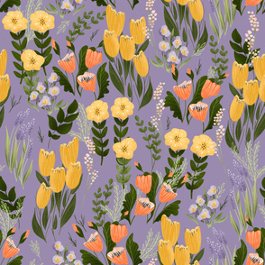 Summer Flowers - Large on Purple