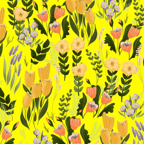 Summer Flowers - Medium on Yellow