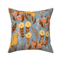 Summer Flowers - Medium - Warm Tones on Blue