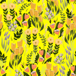 Summer Flowers - Large on Yellow