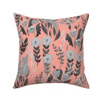 Summer Flower - Medium - Black and Grey on Pink