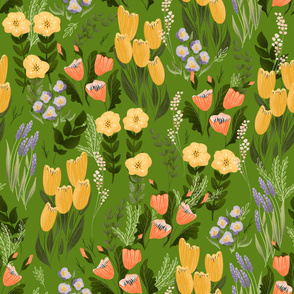 Summer Flowers - Large on Grass Green